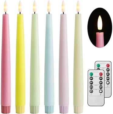 Multicolored Pastel Flameless Taper Candles with Timer and Remote 6 Pack