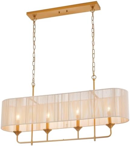 42 Boho Chandelier Brass and White Rattan Pendant Light for Dining Room Kitchen Island Living Room