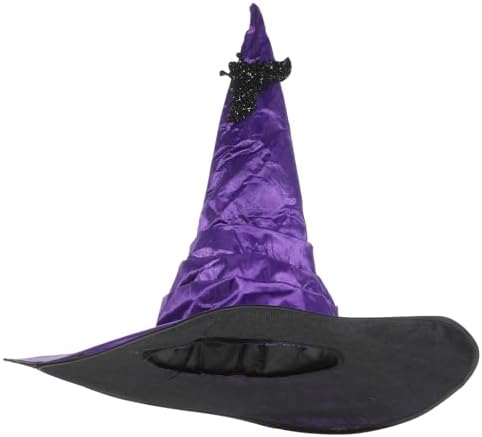 LOGOFUN Halloween Witch Hat Purple Wizard Hat with Bat for Cosplay Party