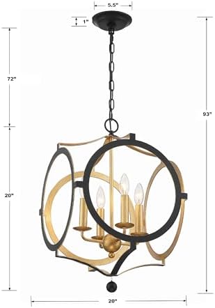 Crystorama Odelle 4 Light Black and Antique Gold Chandelier