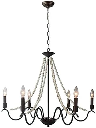 Rustic 6 Light Candle Style Chandelier with White Beads