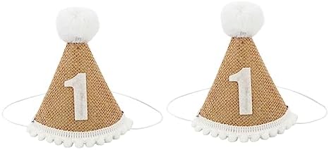 2pcs Linen Birthday Party Hats with Fluffy Design