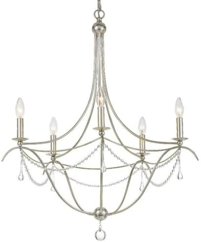 Bailey Street Home Traditional 5 Light Beaded Candle Chandelier in Antique Silver
