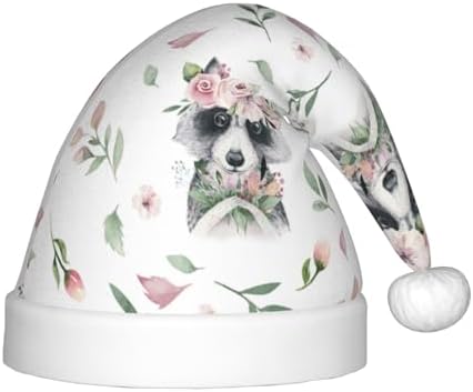 Salelf Watercolor Floral Raccoon Santa Hat for Kids