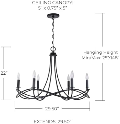 Capital Lighting 431661MB Sonnet Waving Metal Frame Candle Chandelier 6-Light Matte Black