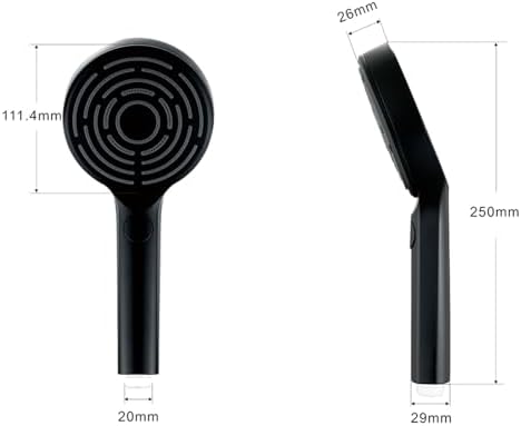 UWEREBFM Handheld Shower Head 3-Function Detachable High Pressure Adjustable Black