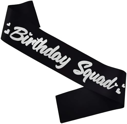 6 Piece Birthday Squad Sash Set Black with Silver Glitter Letters for Women Party Favors Decorations