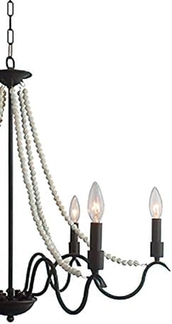Rustic 6 Light Candle Style Chandelier with White Beads