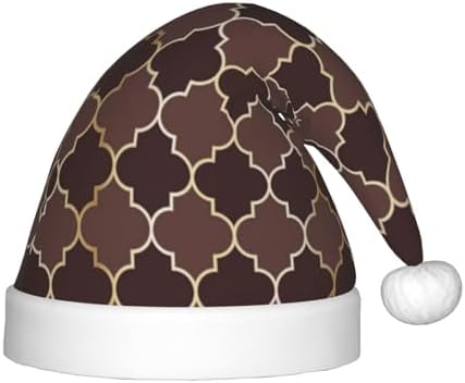 Brown Gold Grid Santa Hat for Kids Christmas Costume