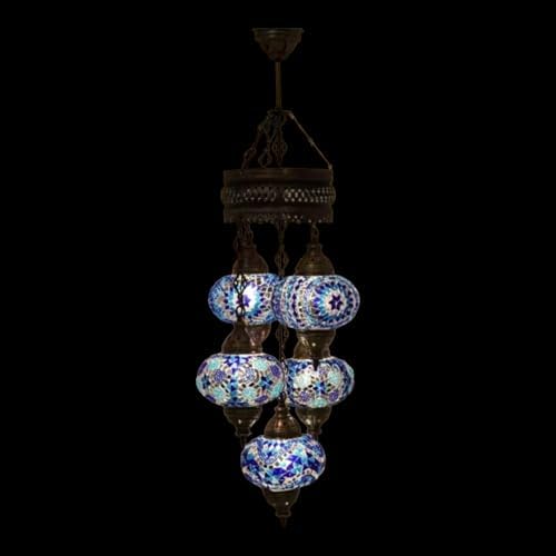 LaModaHome Authentic Tiffany Chandelier - Turkish Sultan Mosaic Lamp with 5 Globes for Home Decor