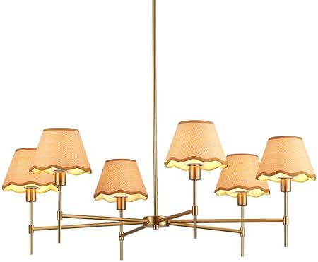 39 Inch Large Rattan Chandelier 6 Light Farmhouse Boho Style