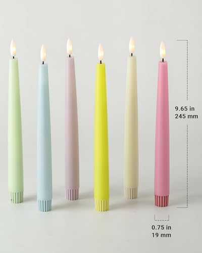 Multicolored Pastel Flameless Taper Candles with Timer and Remote 6 Pack