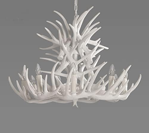 White Resin Antler Chandelier with 9 Lights and 18 Arms
