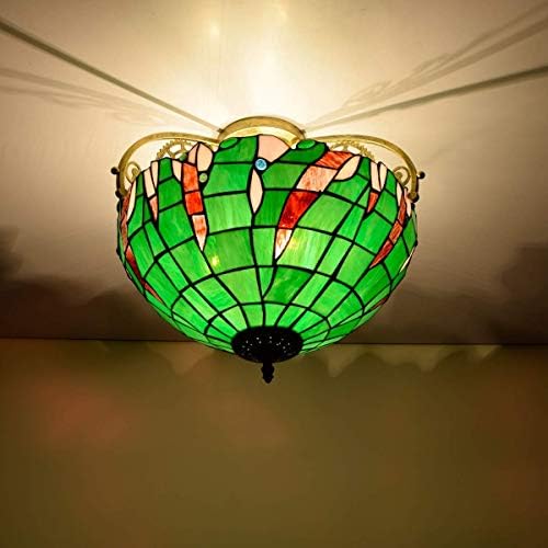 Stained Glass Chandelier 16 Inch Rural Style Green Leaf