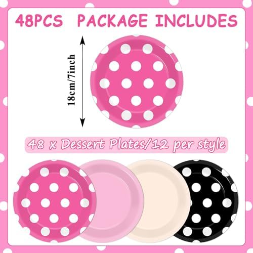 48 Pcs Pink Mouse Themed Paper Plates for Kids Birthday Party