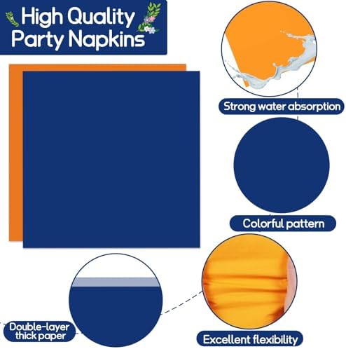 200 Pcs Orange Blue Dart War Party Plates Napkins Set for 50 Guests
