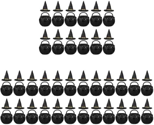 LOGOFUN 3 Pack Halloween Witch Hat and Cauldron Set Black