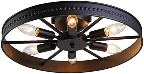 6-Light Rustic Metal Ceiling Fixture Black Round Industrial Style