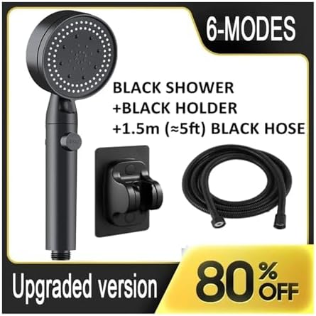 NATTCO High Pressure Handheld Shower Head with Detachable Hose and 6 Spray Nozzles