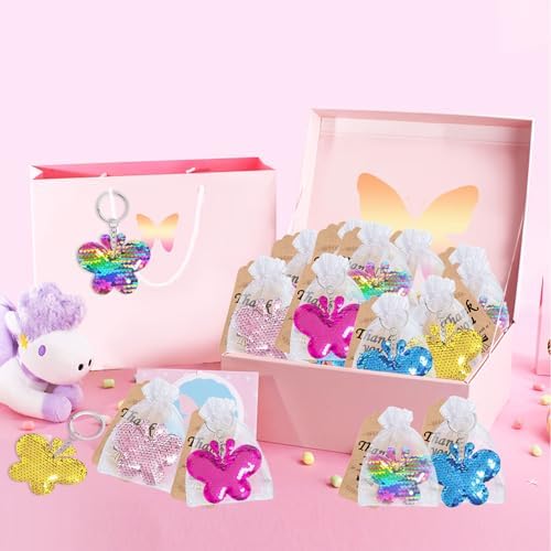 CiciBear 25 Pack Butterfly Sequin Keychains