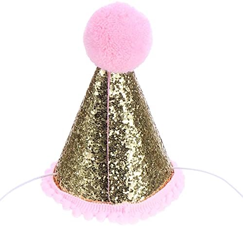 Pink Pom Pom Sequin Birthday Party Hat for Kids