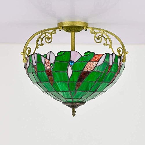 Stained Glass Chandelier 16 Inch Rural Style Green Leaf