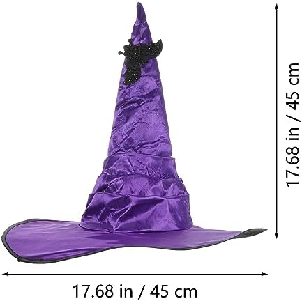 LOGOFUN Halloween Witch Hat Purple Wizard Hat with Bat for Cosplay Party