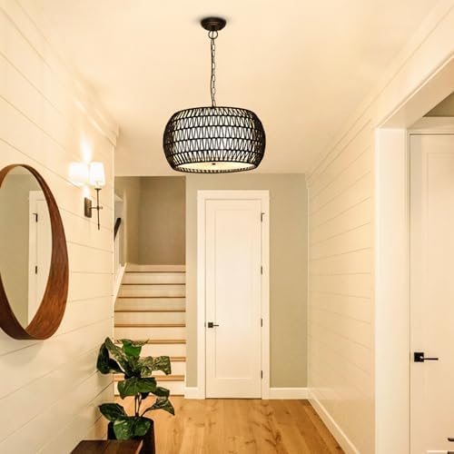PAUFUL 5-Light Farmhouse Rattan Chandelier