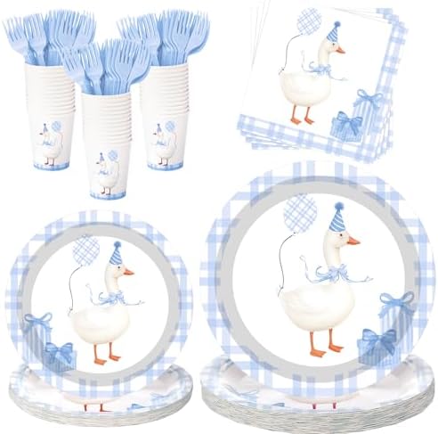Havawish 120 Pcs Silly Goose Blue Party Tableware Set
