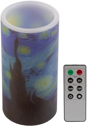 Lavish Home Flameless Candles - 2 Pack Van Gogh Starry Night Battery Operated with Remote