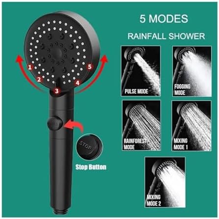 NATTCO High Pressure Shower Head 5 Modes Adjustable with Hose Saving