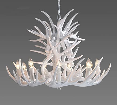 White Resin Antler Chandelier with 9 Lights and 18 Arms