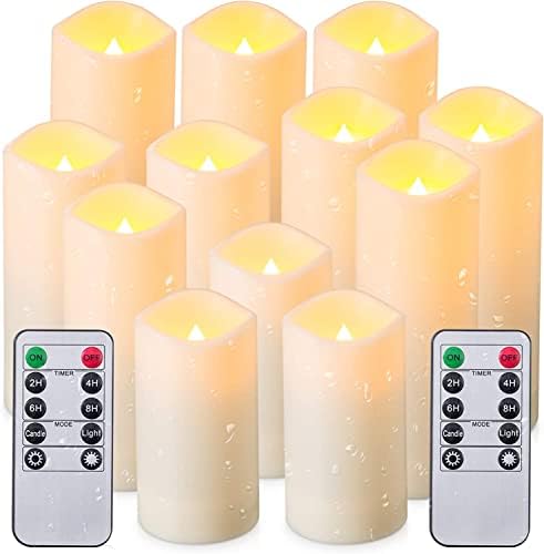 12 Pack Flameless Candles with 2 Remotes - Waterproof LED Candles for Weddings and Parties