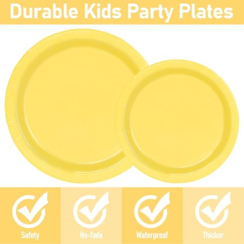 96 Pcs Yellow Paper Plates and Napkins Set for 24 Guests