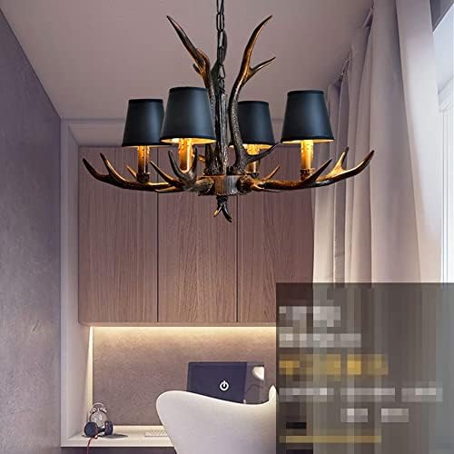 Vintage Farmhouse Candle Resin Antler Chandelier 4 Lights with Shade