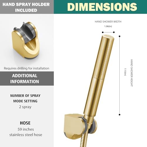 Hoimpro 2 In 1 Handheld Shower Head Set with High Pressure and Brushed Gold Finish