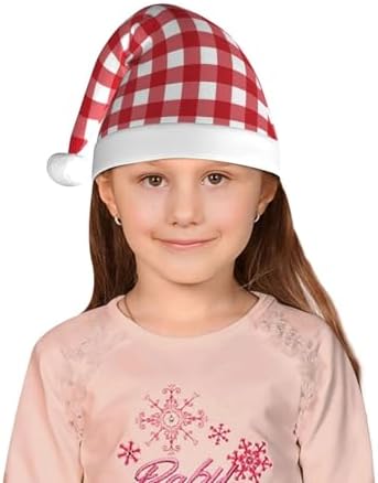 Red Checkboard Santa Hat for Kids Christmas Party
