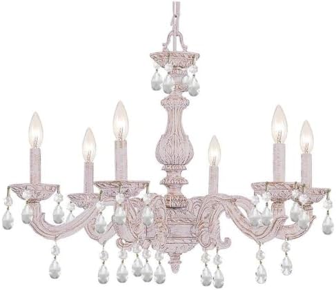 6 Light Traditional Crystal Candle Chandelier with Hand Cut Crystal in Antique White 1