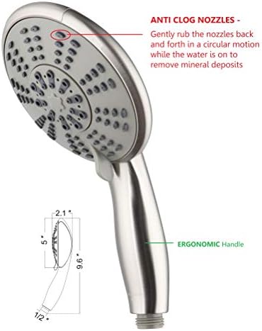 5-Inch Anti-Clog High Pressure Dual Shower Head with Handheld Spray and 5 Ft Hose