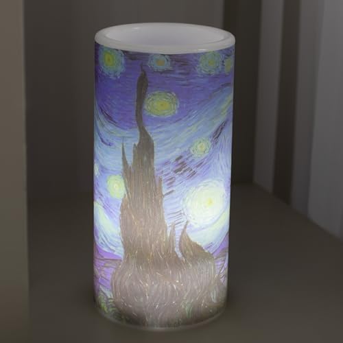 Lavish Home Flameless Candles - 2 Pack Van Gogh Starry Night Battery Operated with Remote