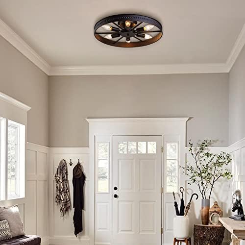 6-Light Rustic Metal Ceiling Fixture Black Round Industrial Style