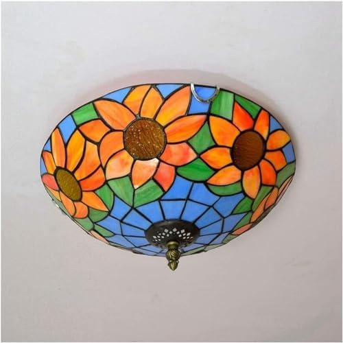 Tiffany Style Ceiling Lamp with 12 Inch Sunflower Glass Shade