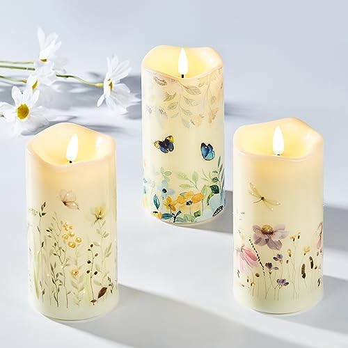Eywamage Flameless Candles Set of 3 Butterfly Floral LED