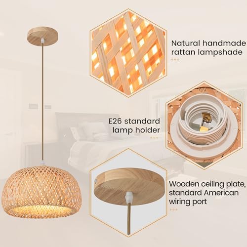 Rattan Chandelier Light Fixture for Bedroom and Dining Room