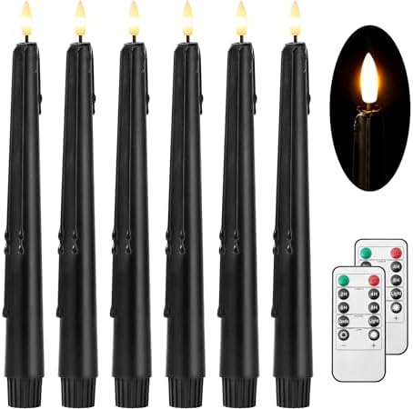 Black Flameless Taper Candles with Remote and Timer 6 Pack