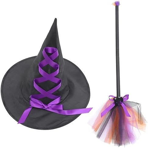 LOGOFUN Halloween Witch Broom Set Purple