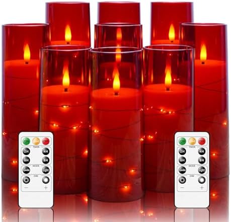 Flameless LED Candles with Timer 9 Pack Red