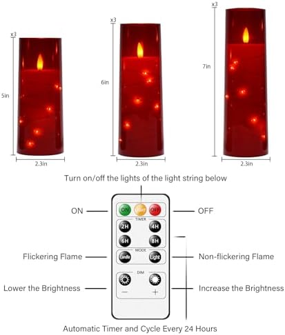 Flameless LED Candles with Timer 9 Pack Red