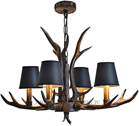 Vintage Farmhouse Candle Resin Antler Chandelier 4 Lights with Shade