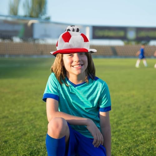 LOGOFUN Soccer Party Hats Football Cap Celebration Photo Props for Football Match Supplies - Red and White